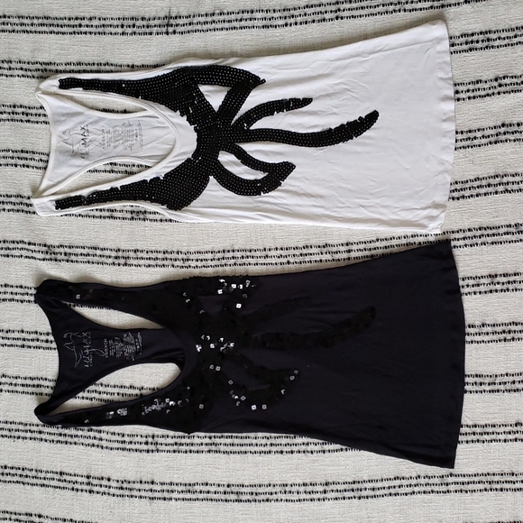 Miley Cyrus & Max Azria Sequin Bow Tank Tops Black and White - Picture 1 of 12